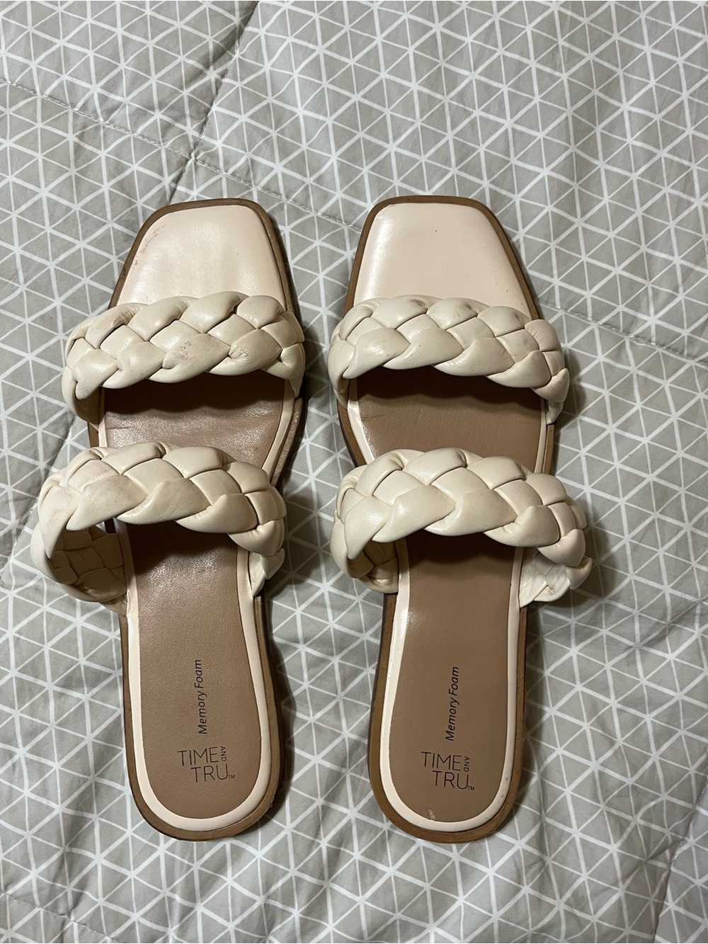 Time and Tru Ivory Braided Double-Strap Slide Sandals - Picture 2 of 4